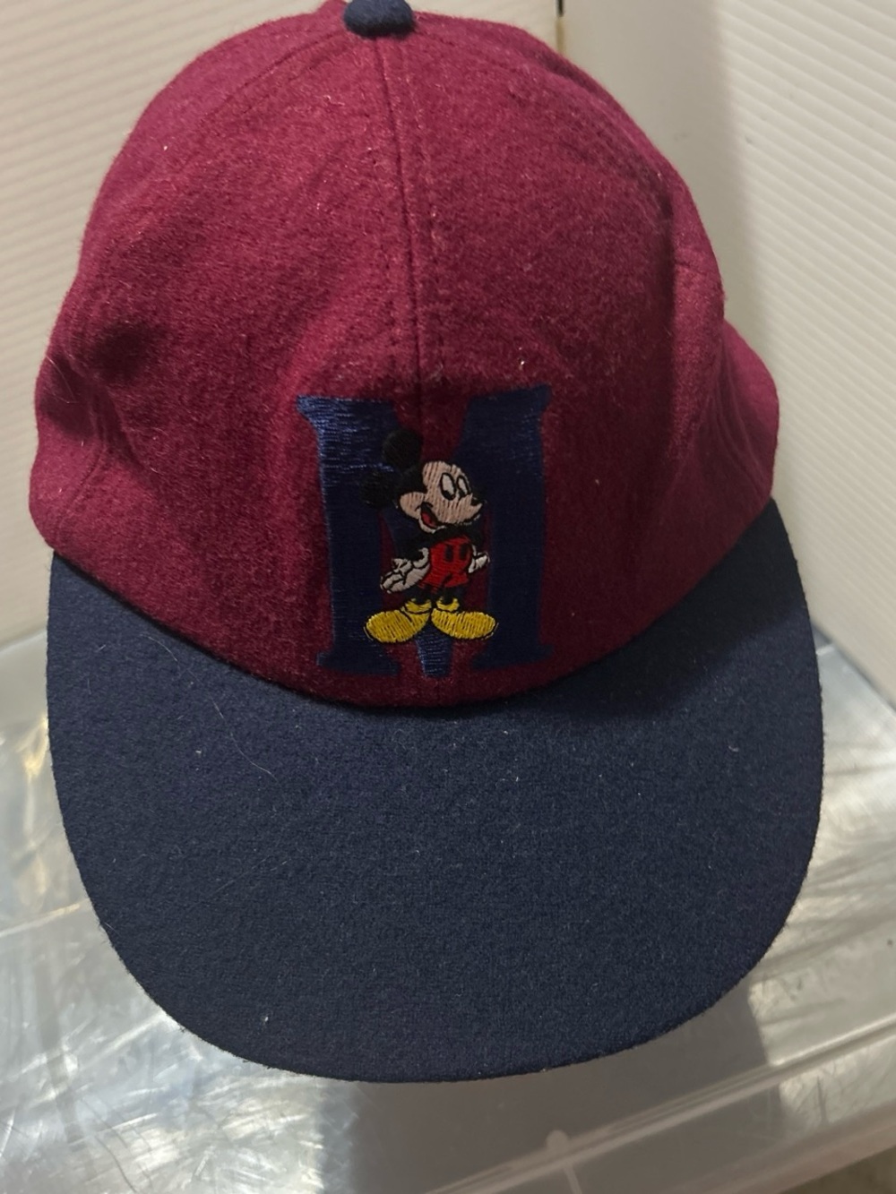 Disney Men’s Baseball Cap Burgundy and Navy with Mickey Mouse Embroidery